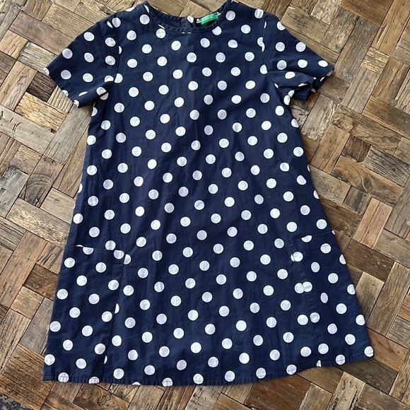 Benetton Girls Navy Polka Dot Dress - Picture 1 of 10